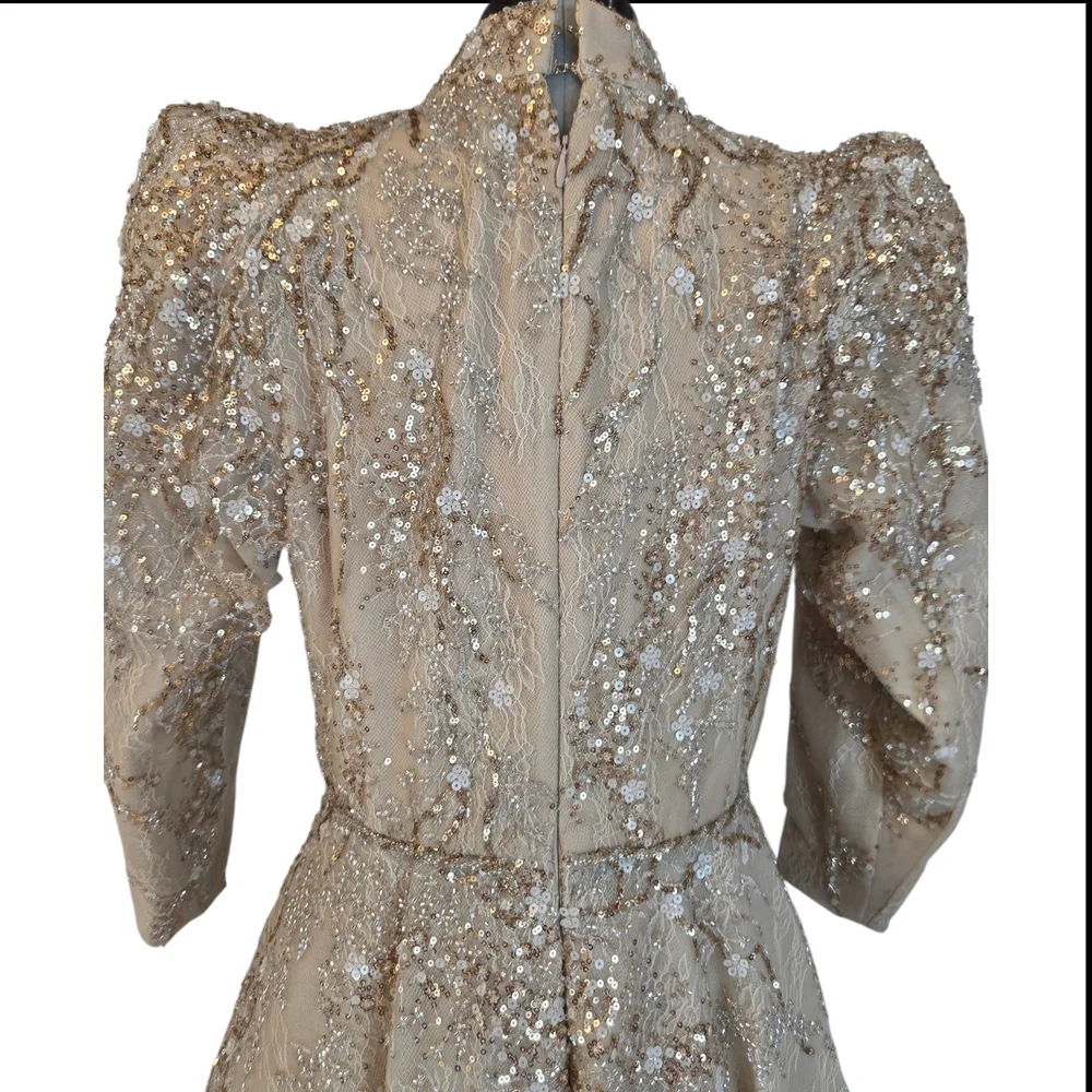 Tony Ward Couture Champagne Beaded Gown Formal Evening Dress Size L MSRP $10,000 - Picture 11 of 16